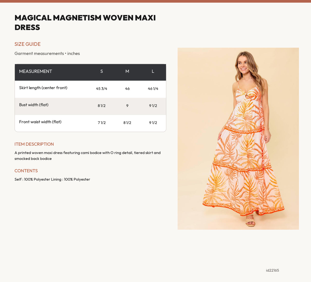 MAGICAL MAGNETISM WOVEN MAXI DRESS size chart