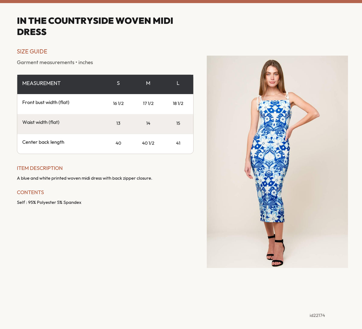 IN THE COUNTRYSIDE WOVEN MIDI DRESS size chart