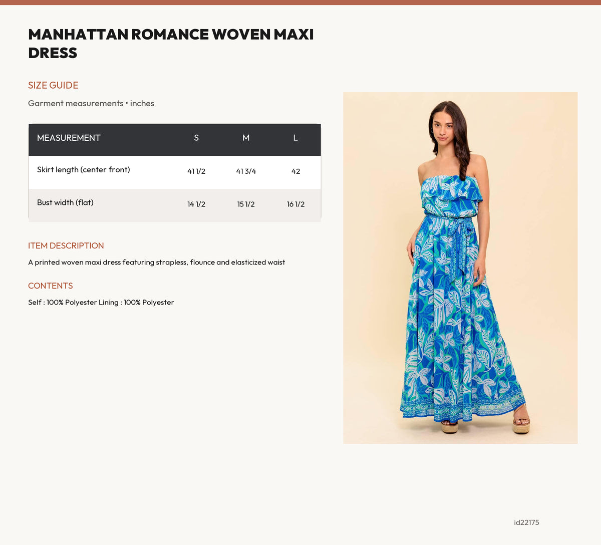 MANHATTAN ROMANCE WOVEN MAXI DRESS size chart