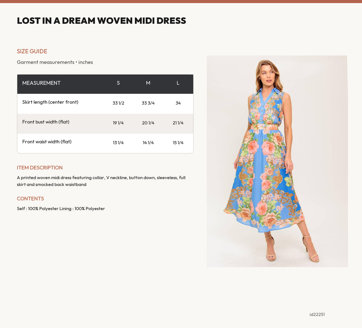LOST IN A DREAM WOVEN MIDI DRESS size chart