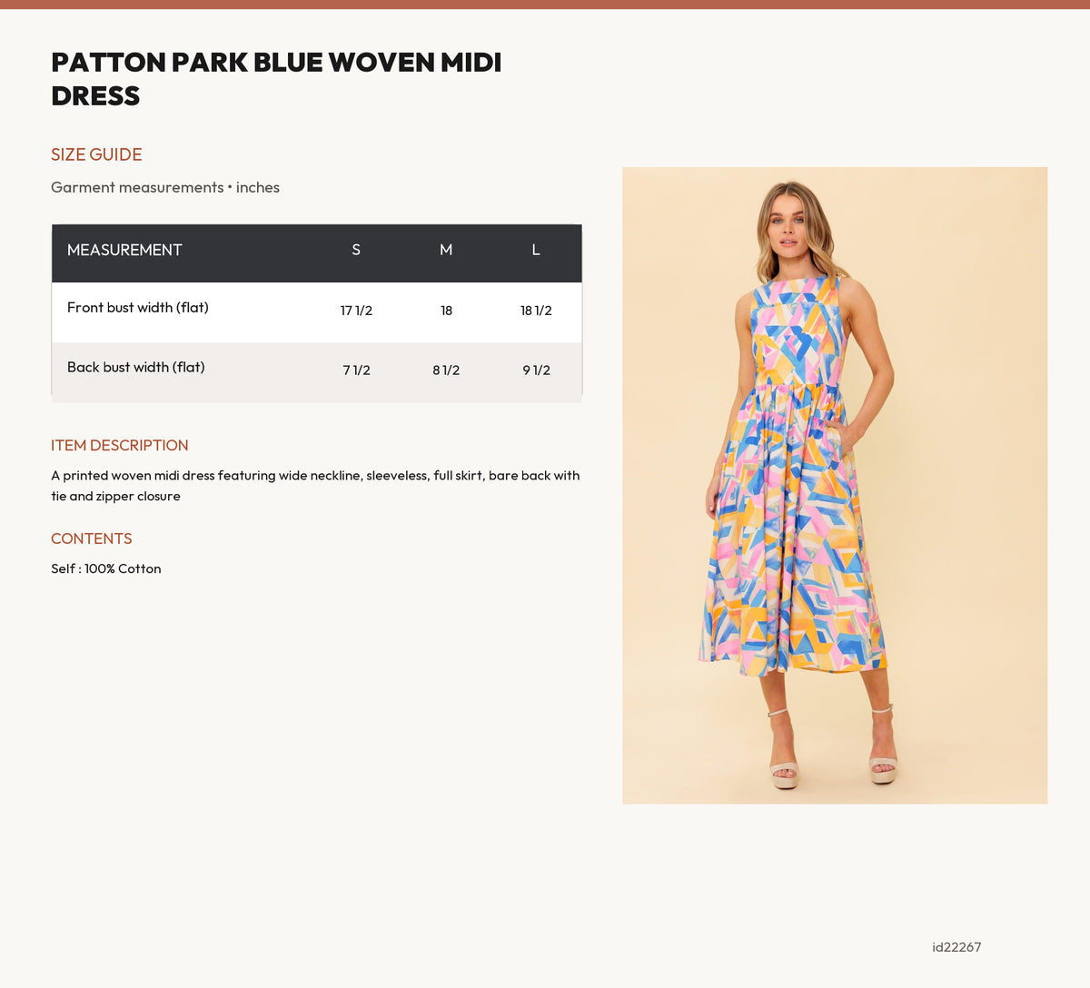 PATTON PARK BLUE WOVEN MIDI DRESS size chart
