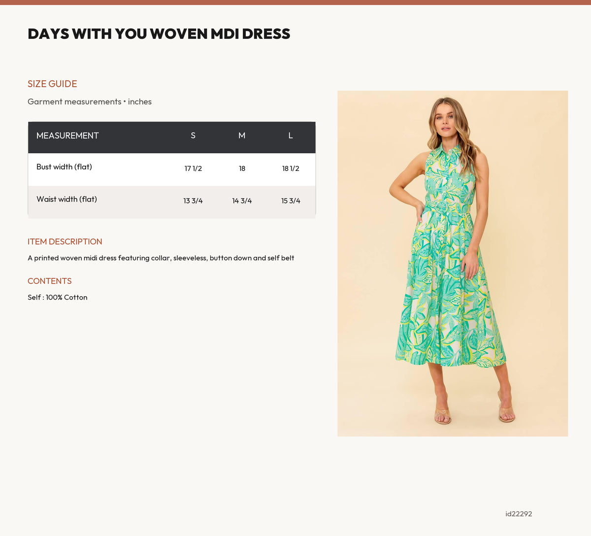 DAYS WITH YOU WOVEN MDI DRESS size chart