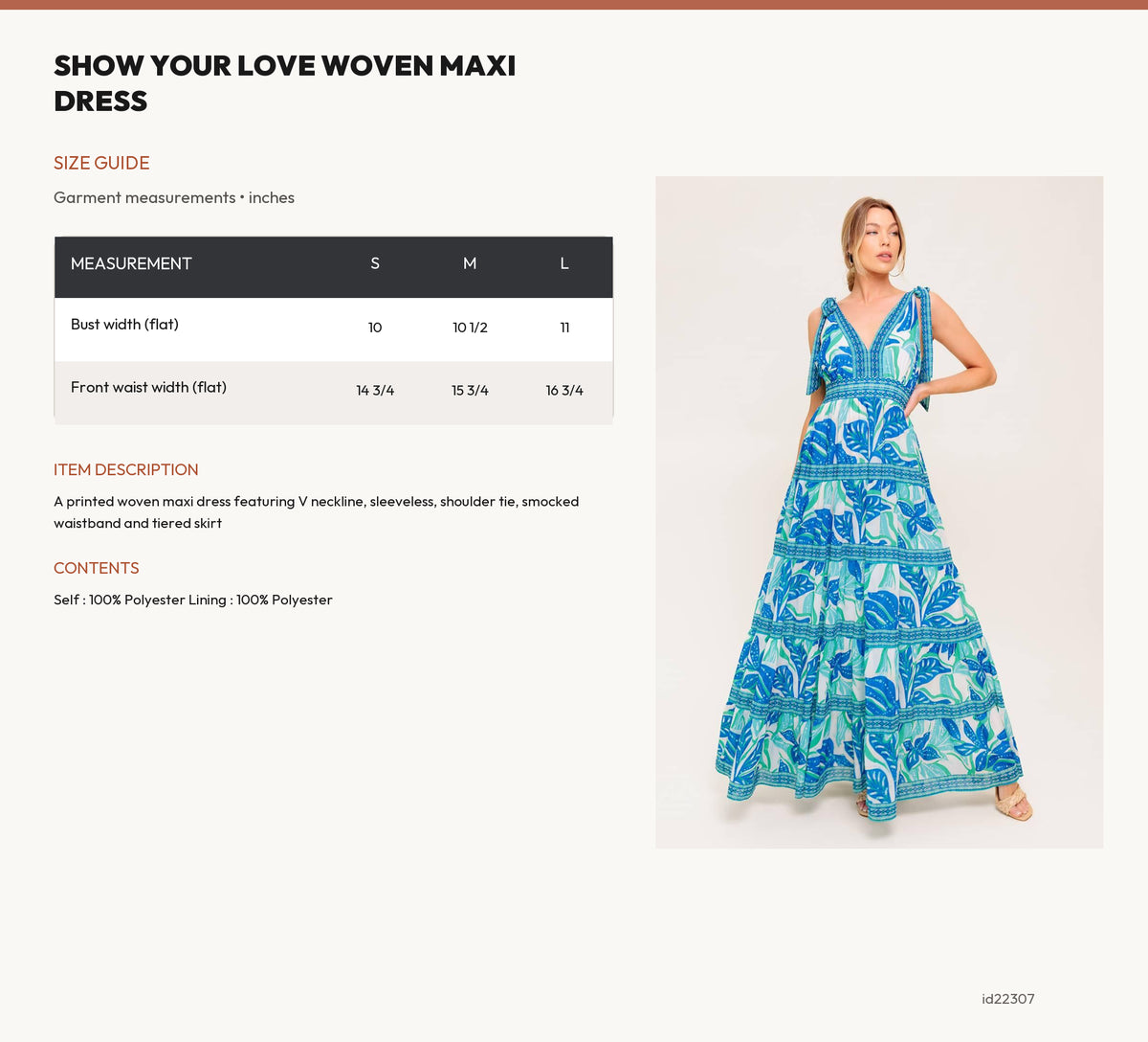 SHOW YOUR LOVE WOVEN MAXI DRESS size chart