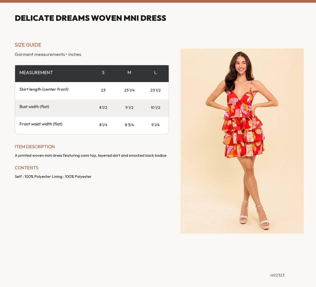 DELICATE DREAMS WOVEN MNI DRESS size chart