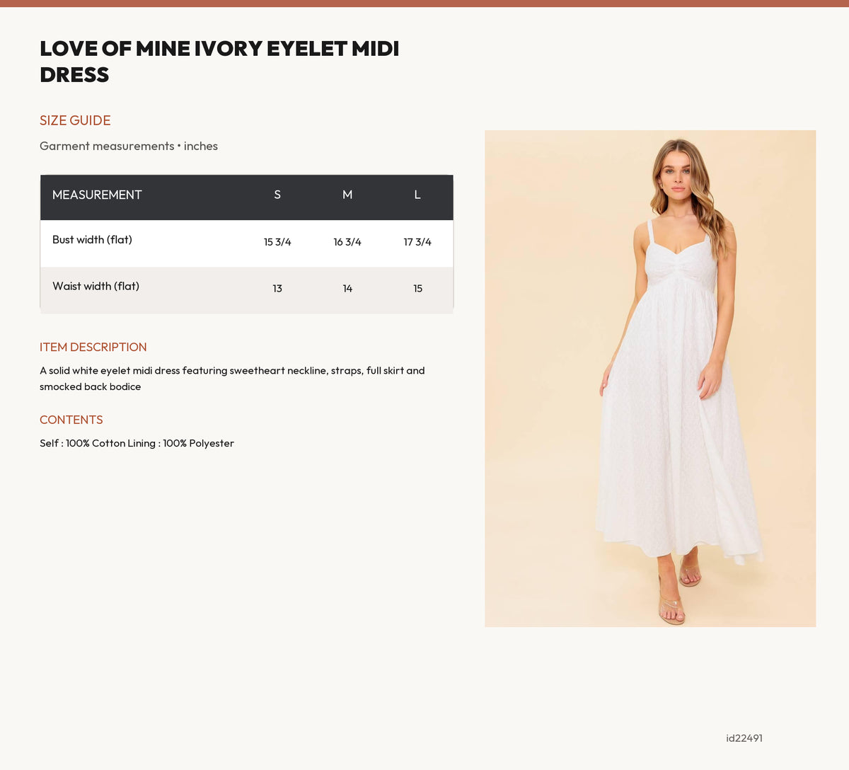 LOVE OF MINE IVORY EYELET MIDI DRESS size chart