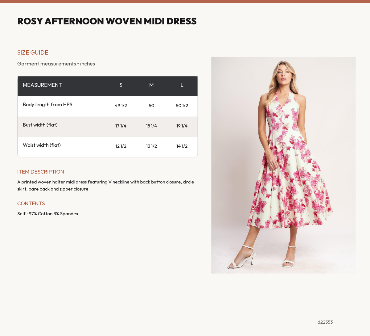 ROSY AFTERNOON WOVEN MIDI DRESS size chart
