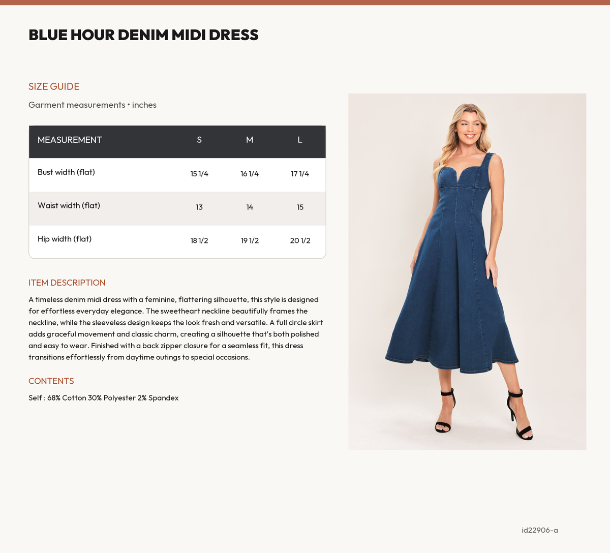 BLUE HOUR DENIM MIDI DRESS size chart