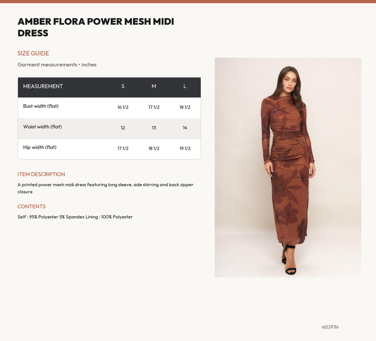 AMBER FLORA POWER MESH MIDI DRESS size chart