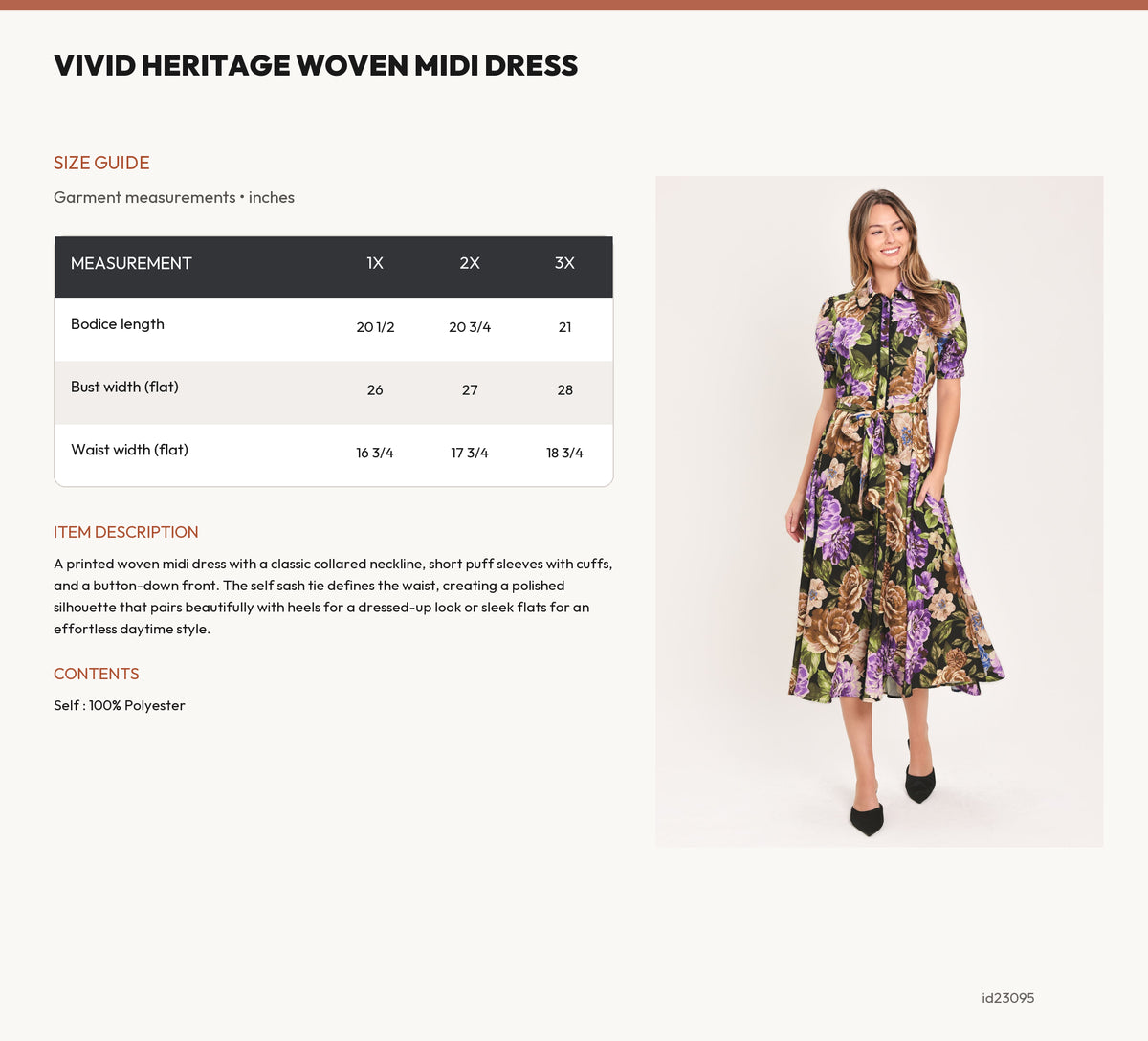 VIVID HERITAGE WOVEN MIDI DRESS size chart