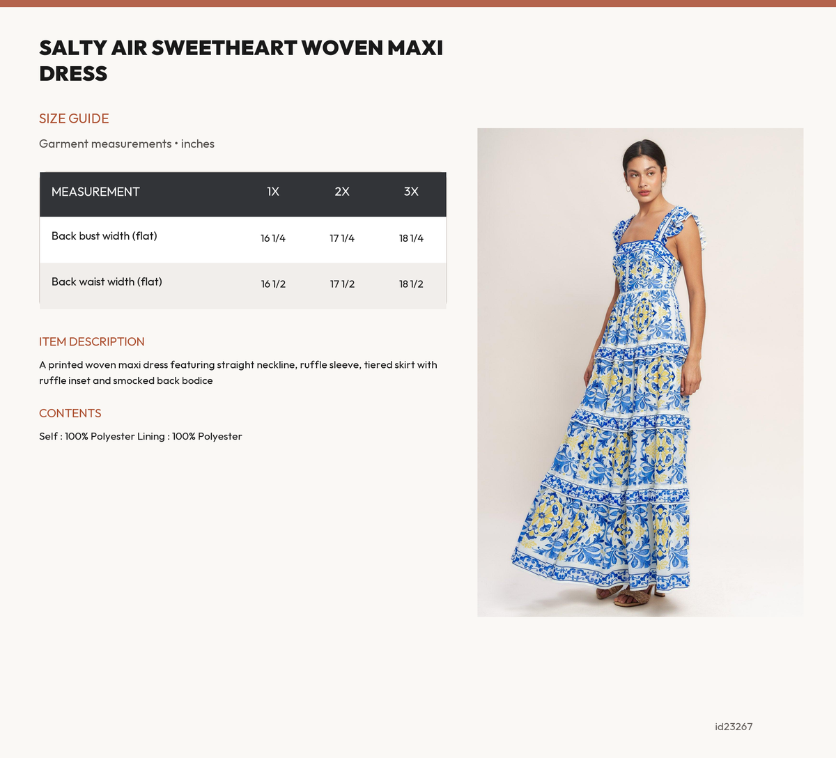 SALTY AIR SWEETHEART WOVEN MAXI DRESS size chart