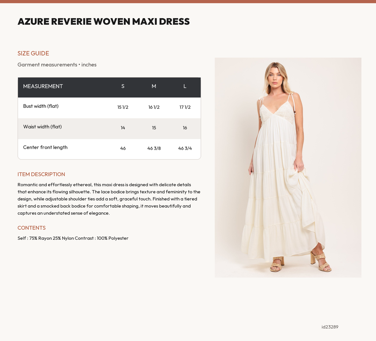 AZURE REVERIE WOVEN MAXI DRESS size chart