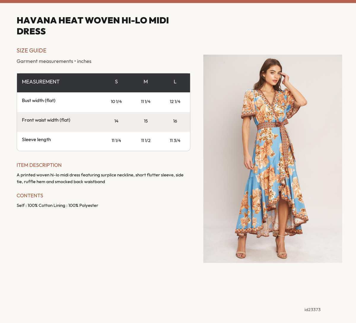 HAVANA HEAT WOVEN HI-LO MIDI DRESS size chart