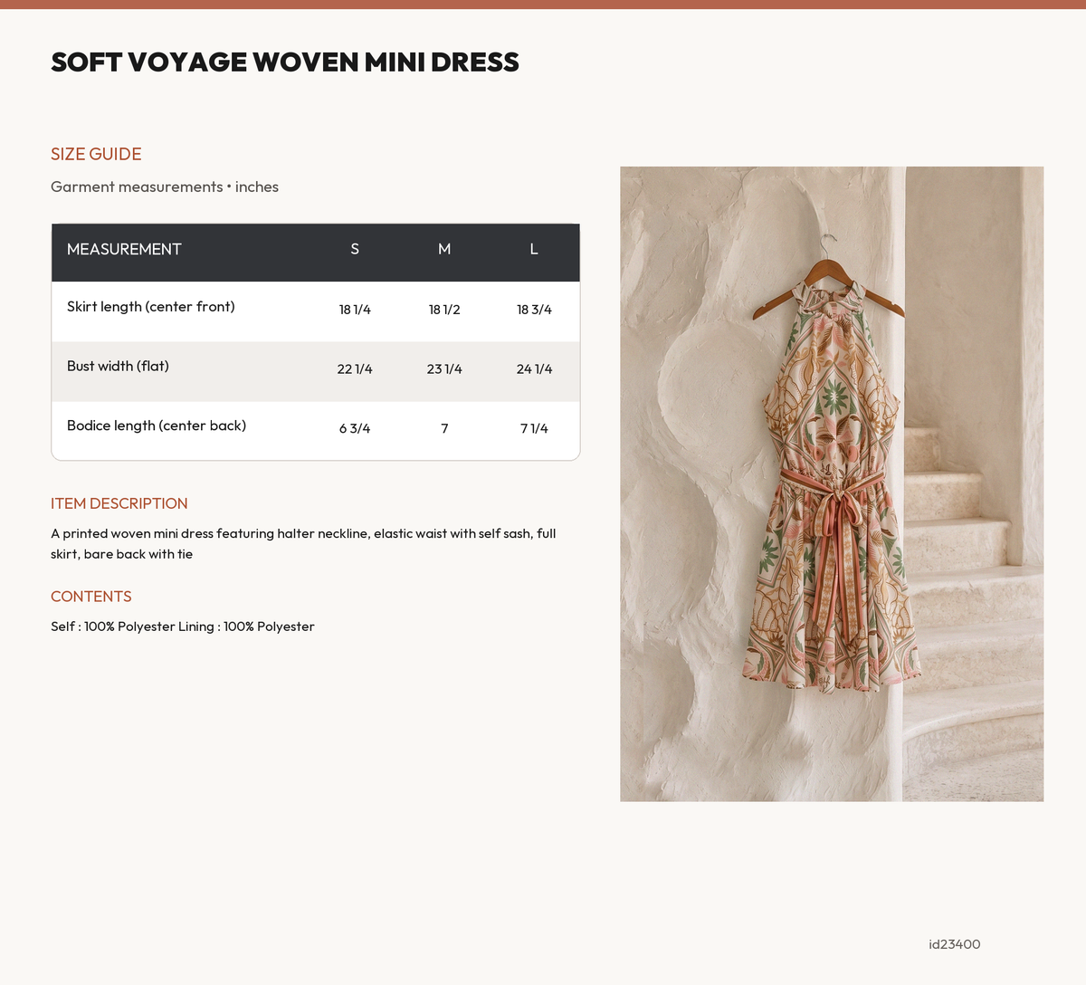 SOFT VOYAGE WOVEN MINI DRESS size chart