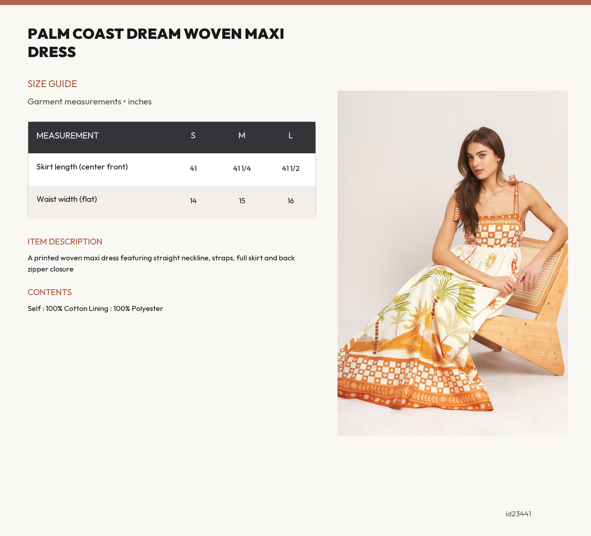 PALM COAST DREAM WOVEN MAXI DRESS size chart