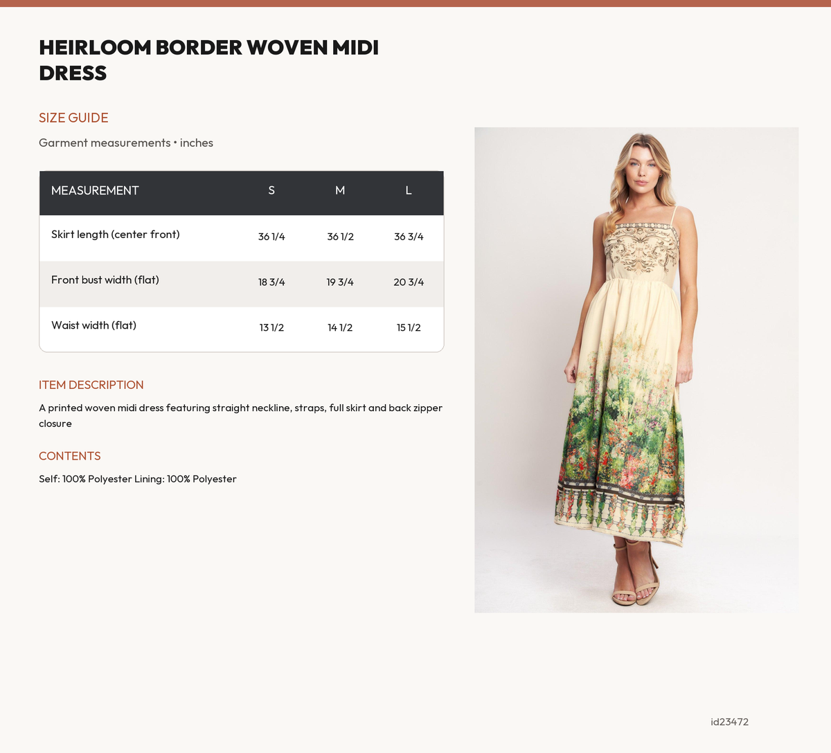 HEIRLOOM BORDER WOVEN MIDI DRESS size chart