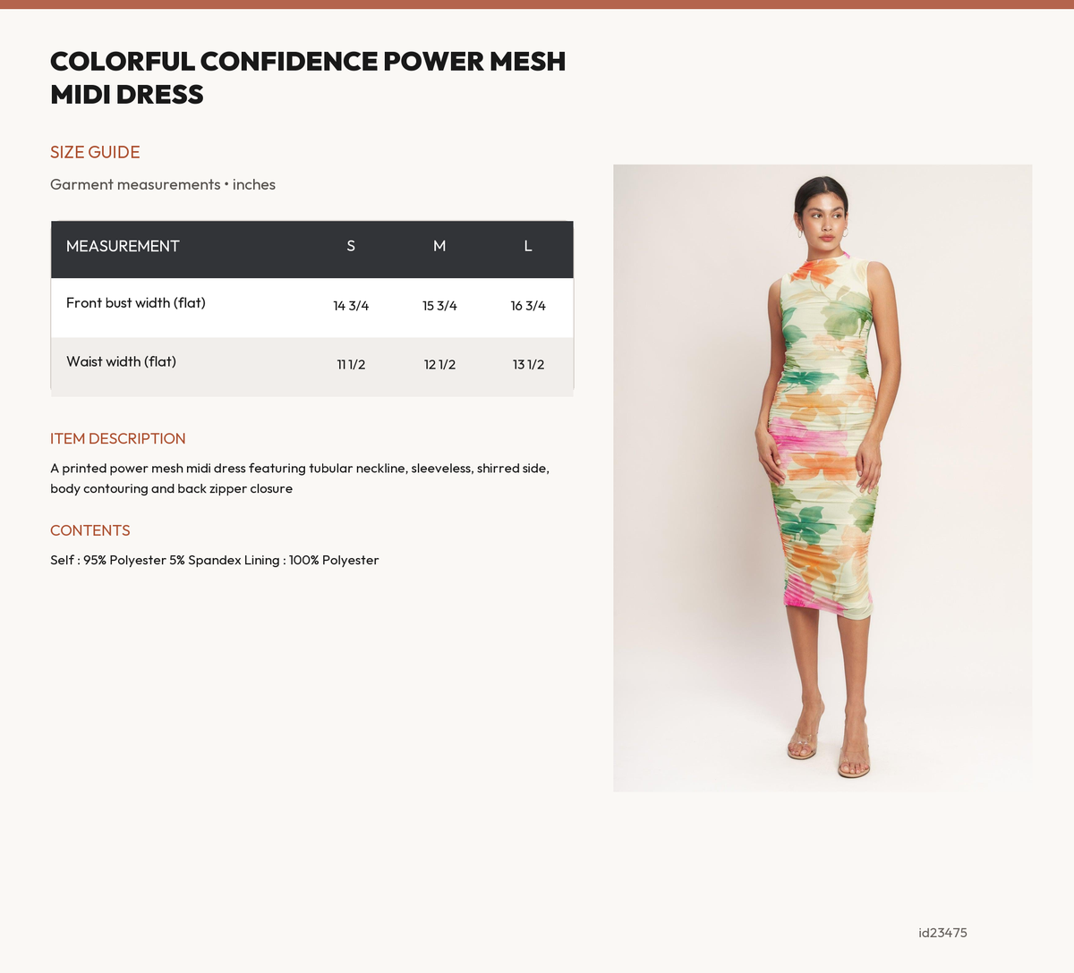 COLORFUL CONFIDENCE POWER MESH MIDI DRESS size chart