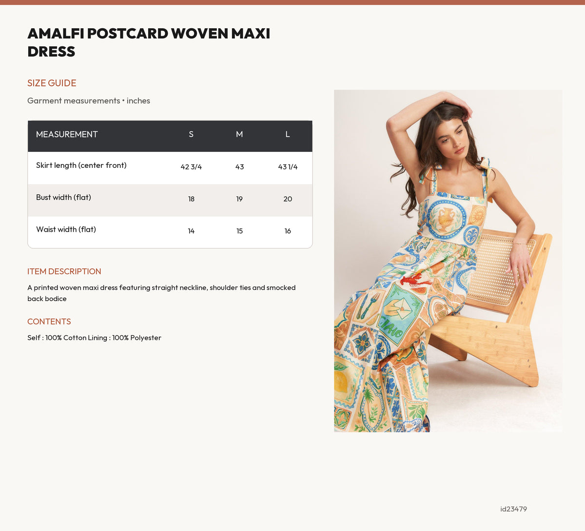 AMALFI POSTCARD WOVEN MAXI DRESS size chart