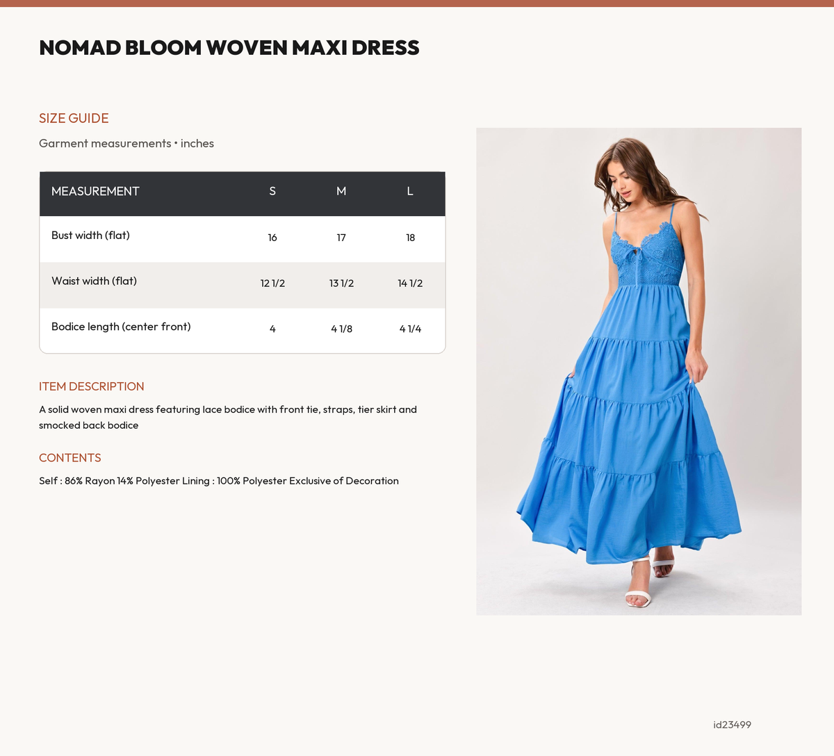 NOMAD BLOOM WOVEN MAXI DRESS size chart