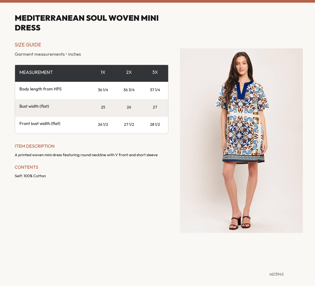 MEDITERRANEAN SOUL WOVEN MINI DRESS size chart