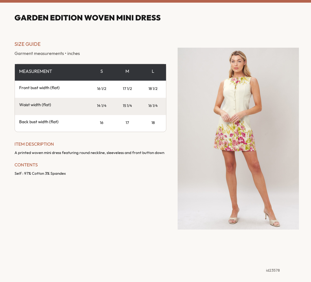 GARDEN EDITION WOVEN MINI DRESS size chart