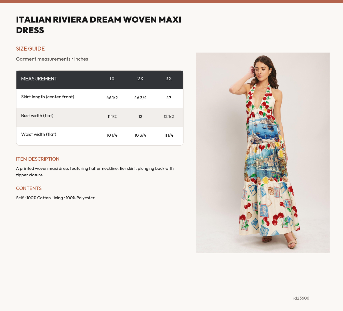ITALIAN RIVIERA DREAM WOVEN MAXI DRESS size chart