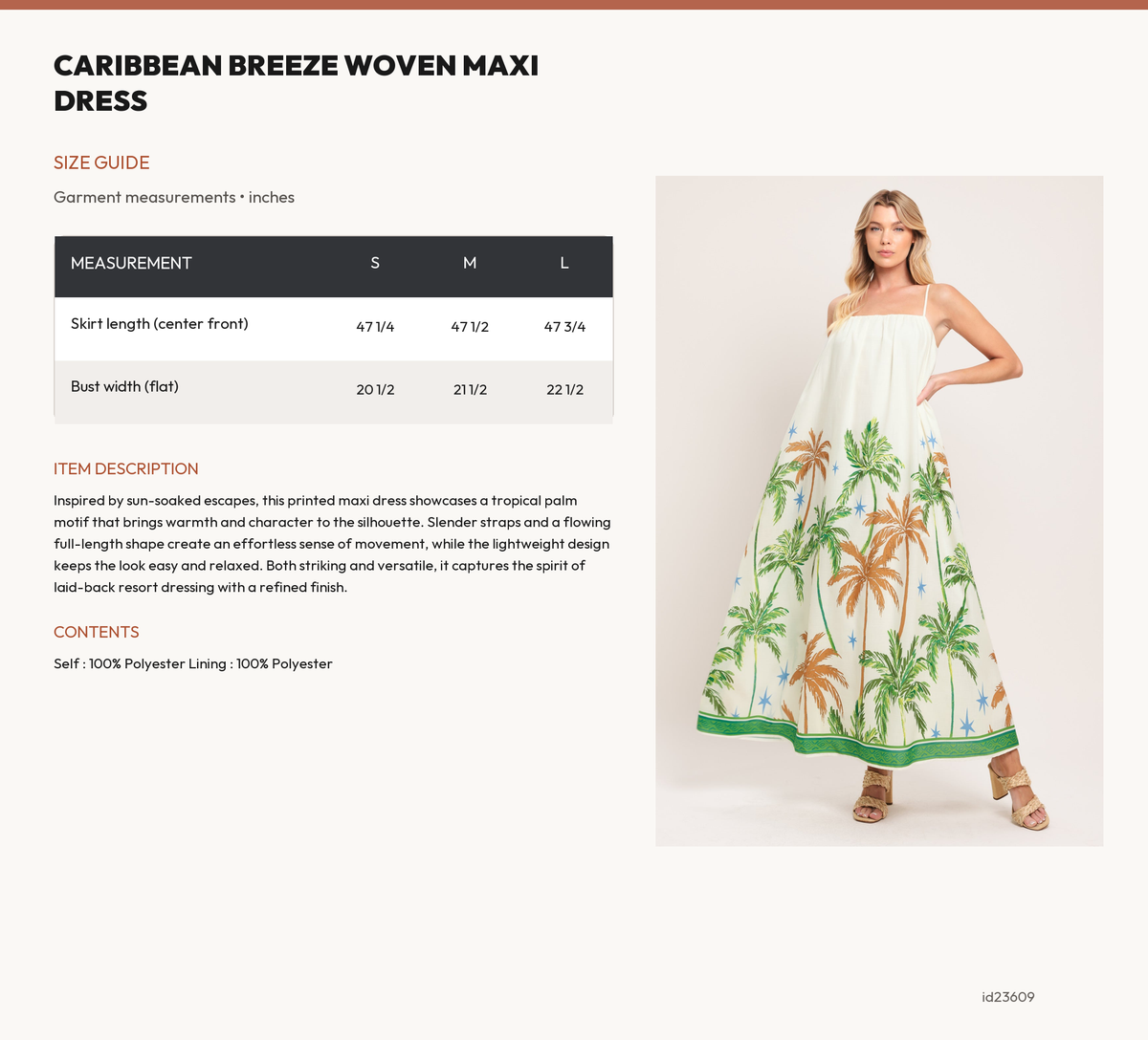 CARIBBEAN BREEZE WOVEN MAXI DRESS size chart