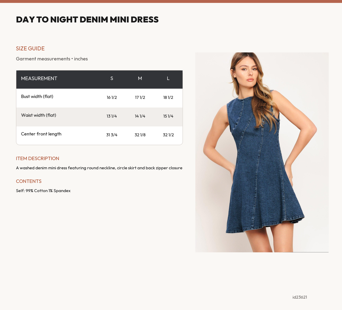 DAY TO NIGHT DENIM MINI DRESS size chart