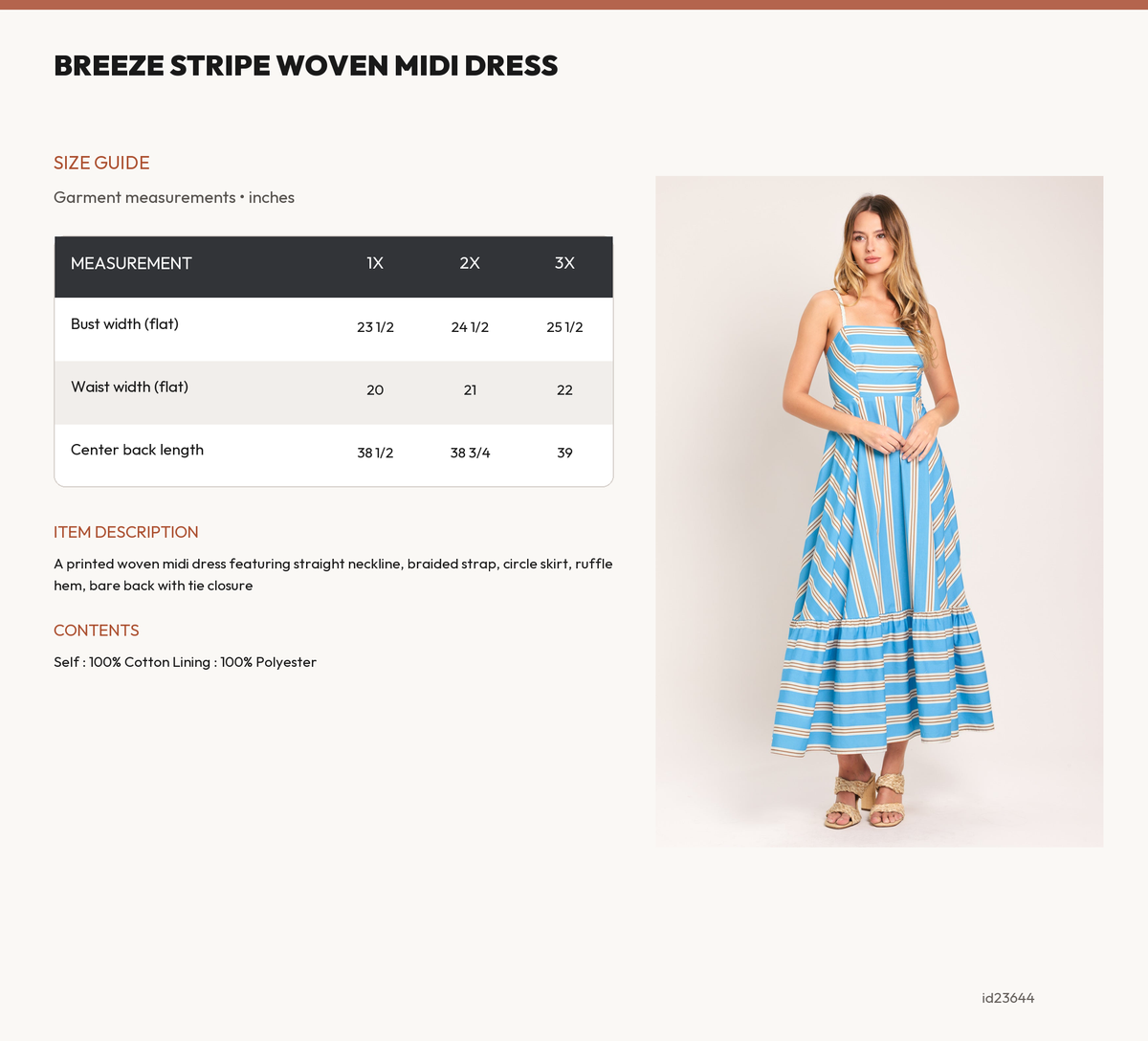 BREEZE STRIPE WOVEN MIDI DRESS size chart