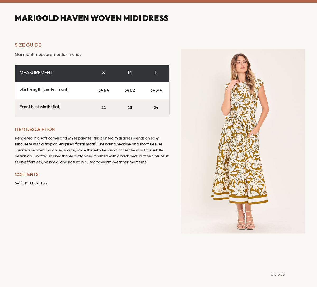 MARIGOLD HAVEN WOVEN MIDI DRESS size chart