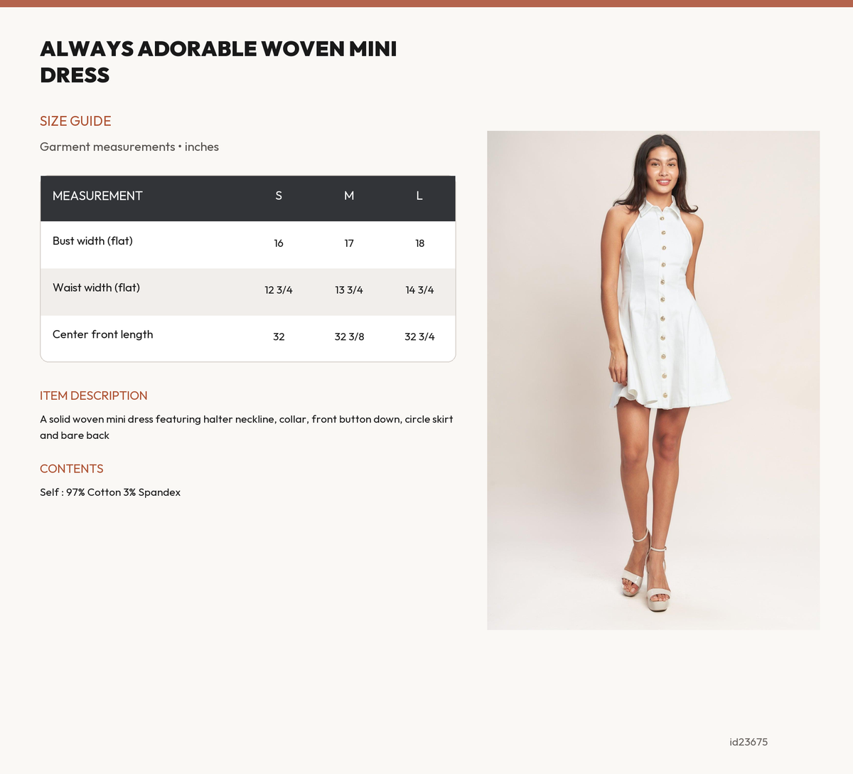 ALWAYS ADORABLE WOVEN MINI DRESS size chart