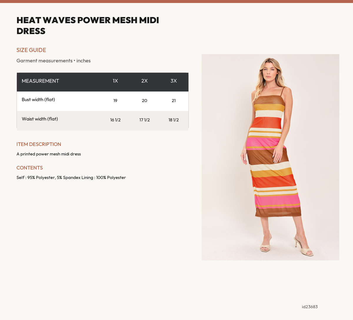HEAT WAVES POWER MESH MIDI DRESS size chart