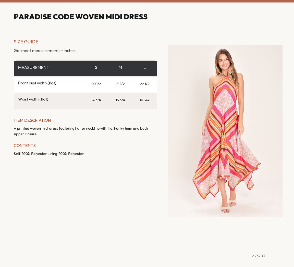 PARADISE CODE WOVEN MIDI DRESS size chart