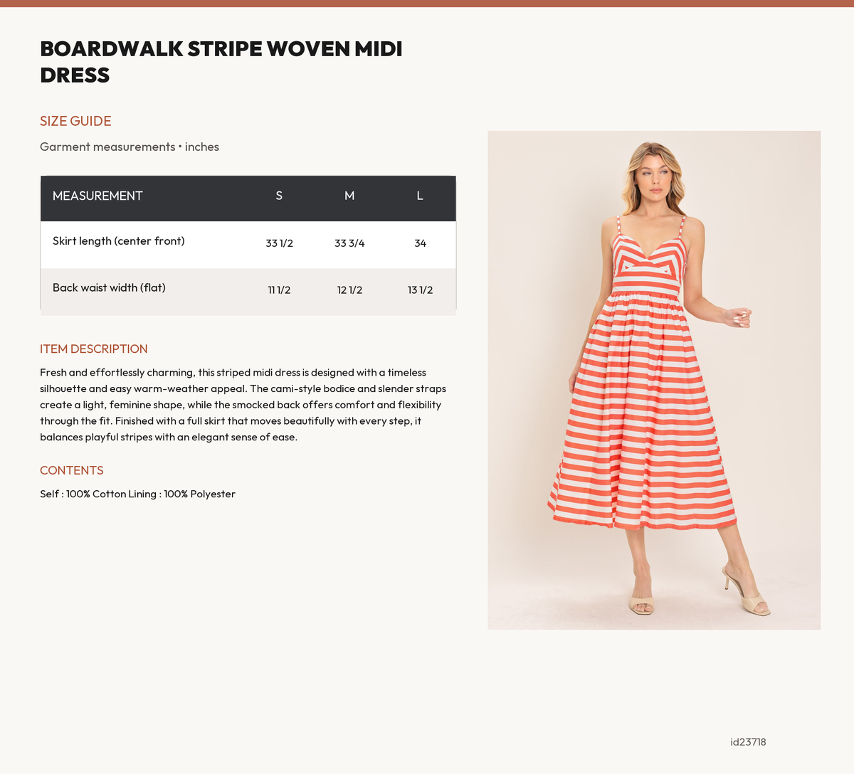 BOARDWALK STRIPE WOVEN MIDI DRESS size chart