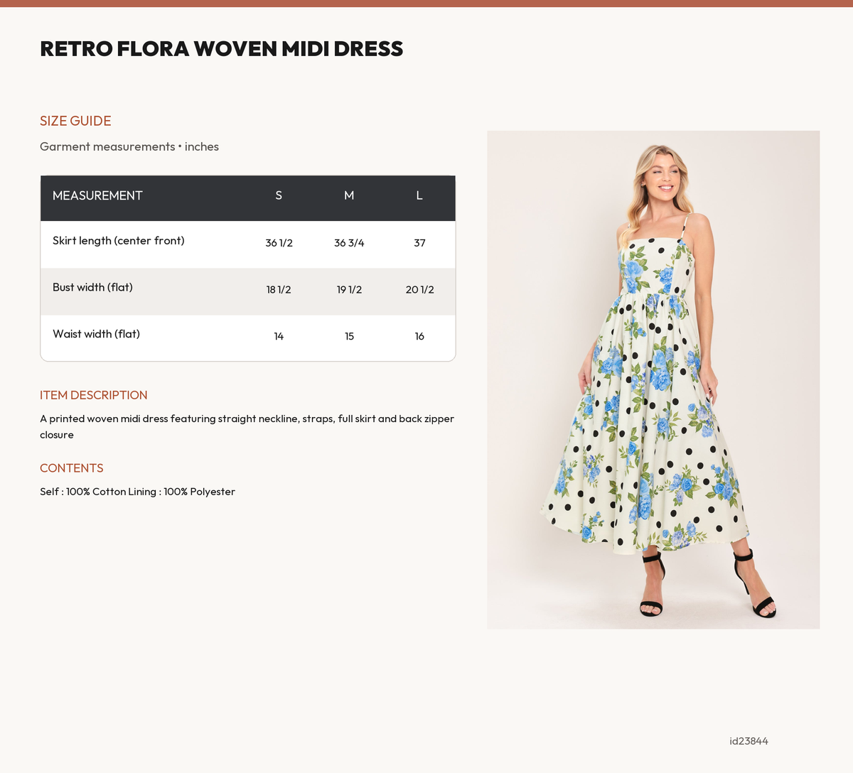 RETRO FLORA WOVEN MIDI DRESS size chart