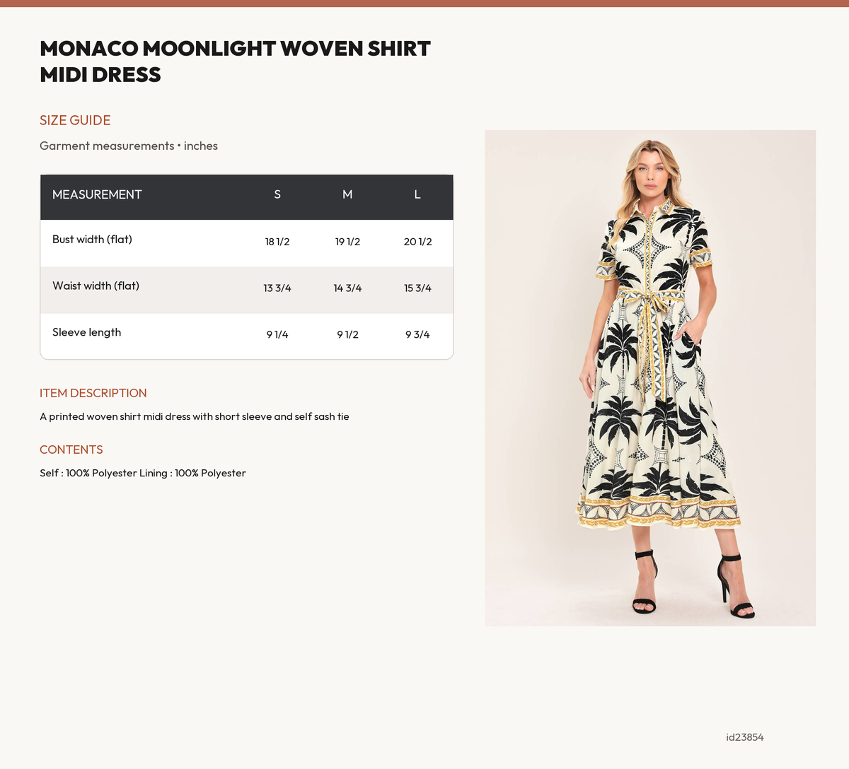 MONACO MOONLIGHT WOVEN SHIRT MIDI DRESS size chart