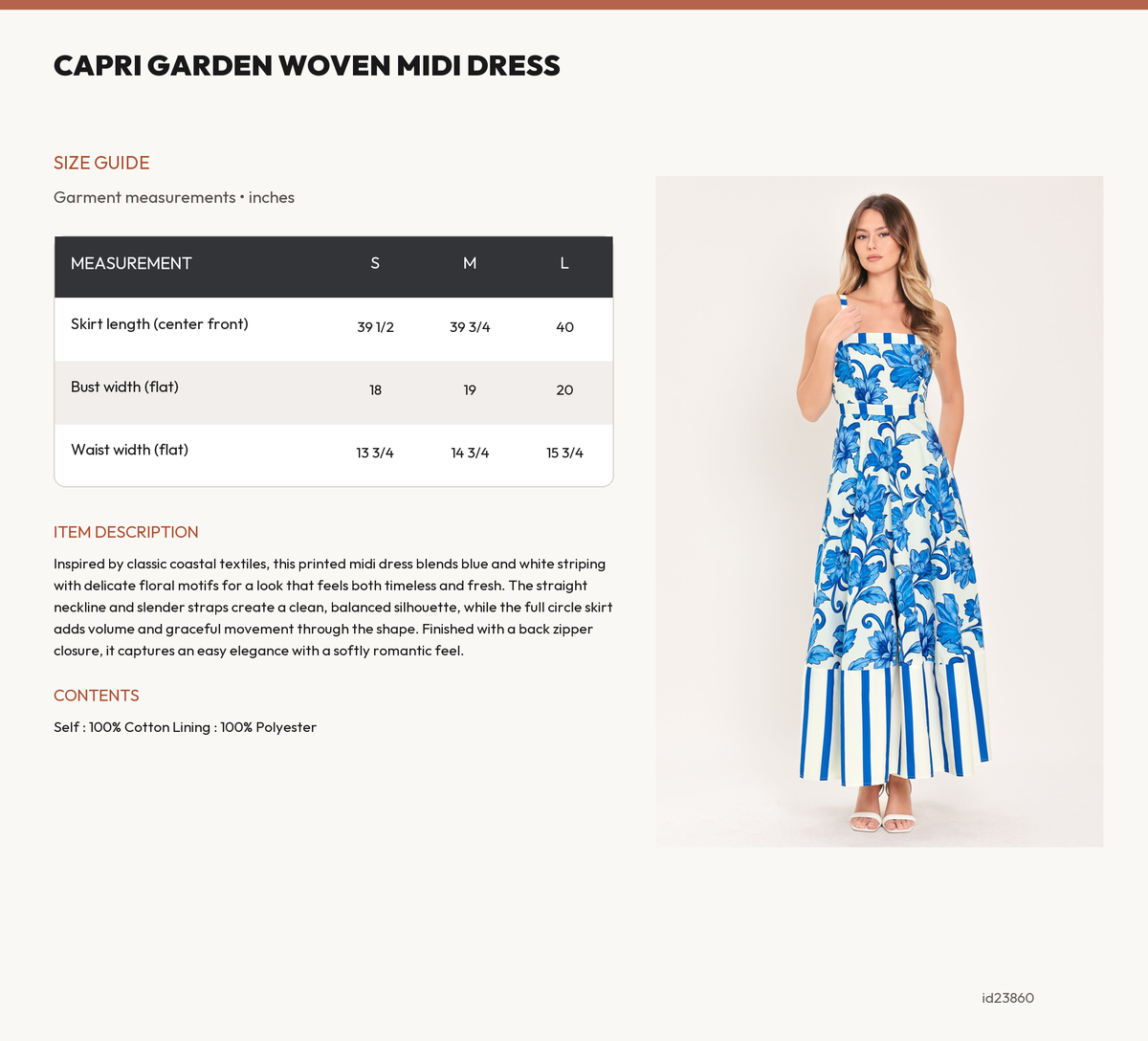 CAPRI GARDEN WOVEN MIDI DRESS size chart