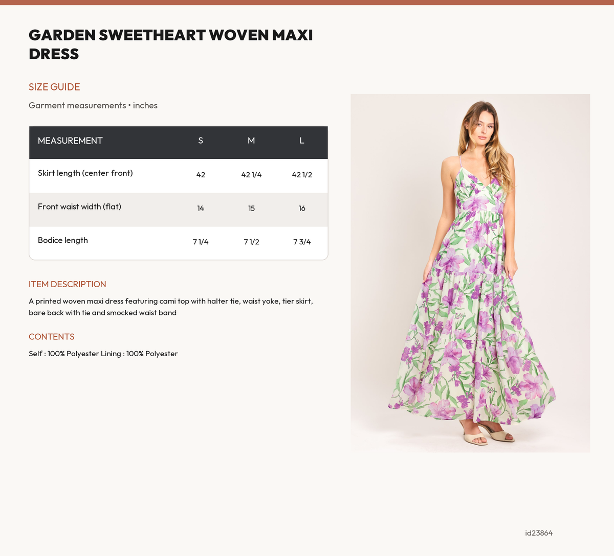 GARDEN SWEETHEART WOVEN MAXI DRESS size chart