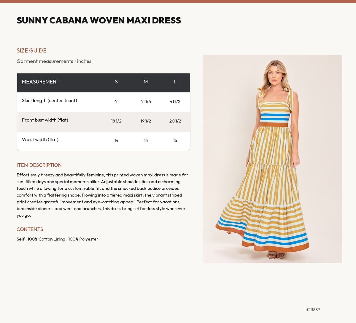 SUNNY CABANA WOVEN MAXI DRESS size chart