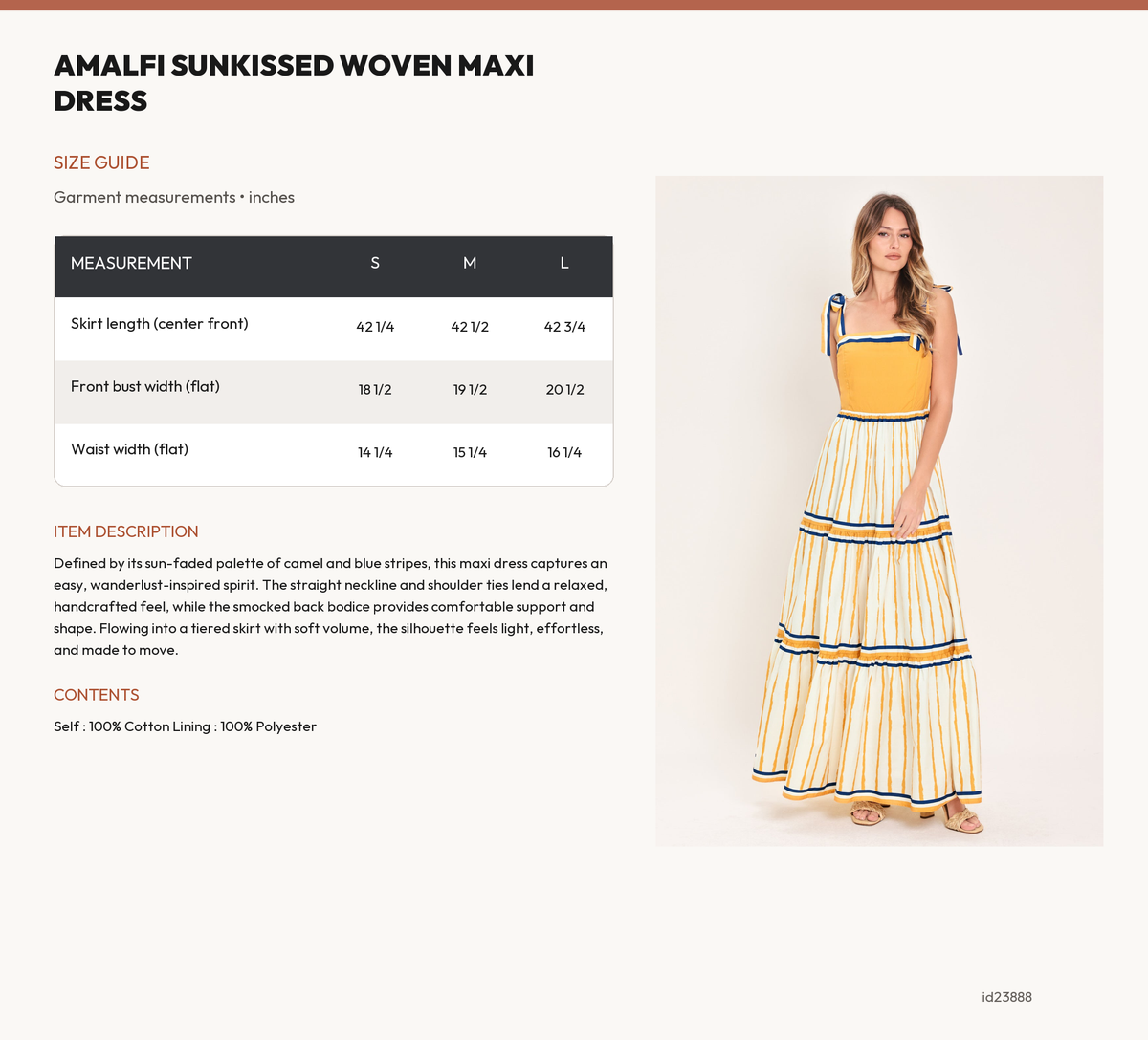 AMALFI SUNKISSED WOVEN MAXI DRESS size chart