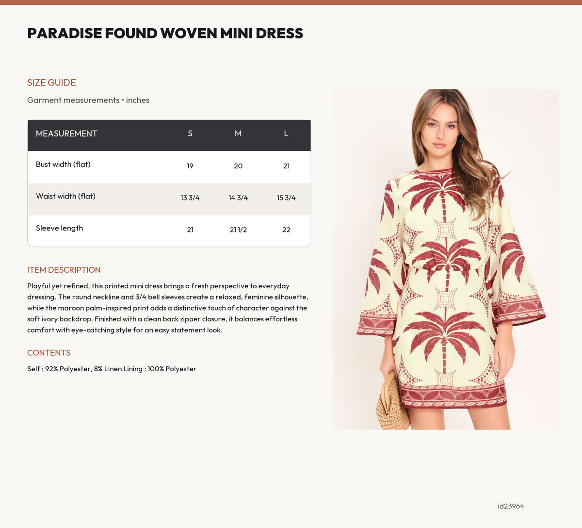 PARADISE FOUND WOVEN MINI DRESS size chart
