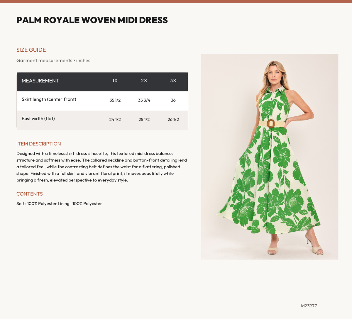 PALM ROYALE WOVEN MIDI DRESS size chart