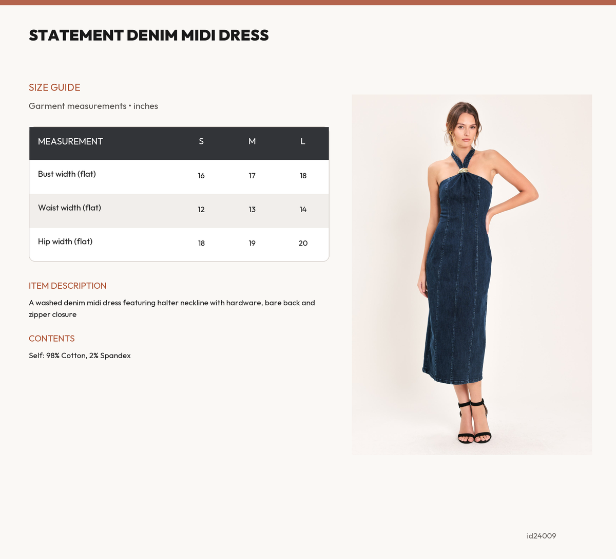 STATEMENT DENIM MIDI DRESS size chart
