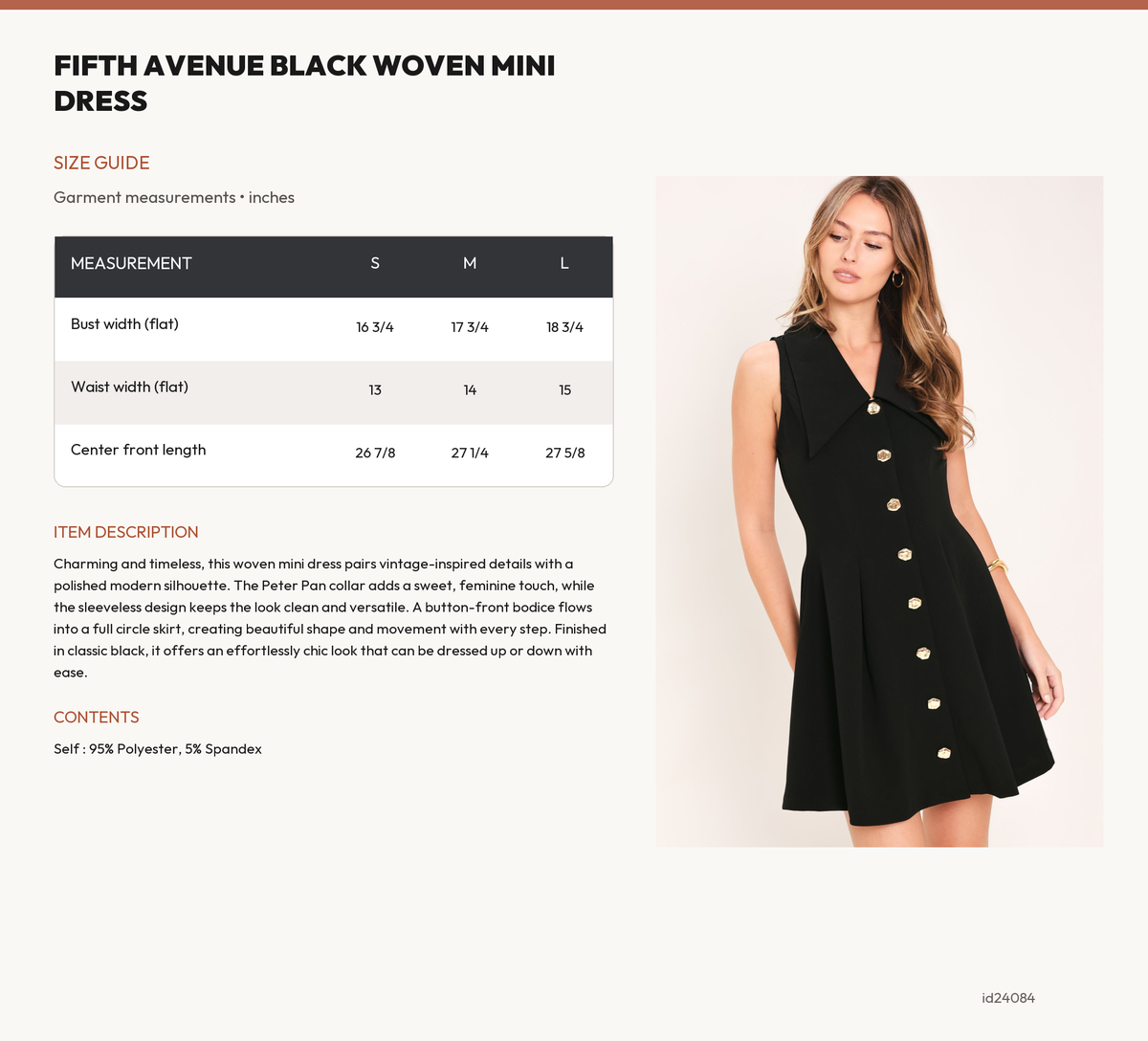 FIFTH AVENUE BLACK WOVEN MINI DRESS size chart