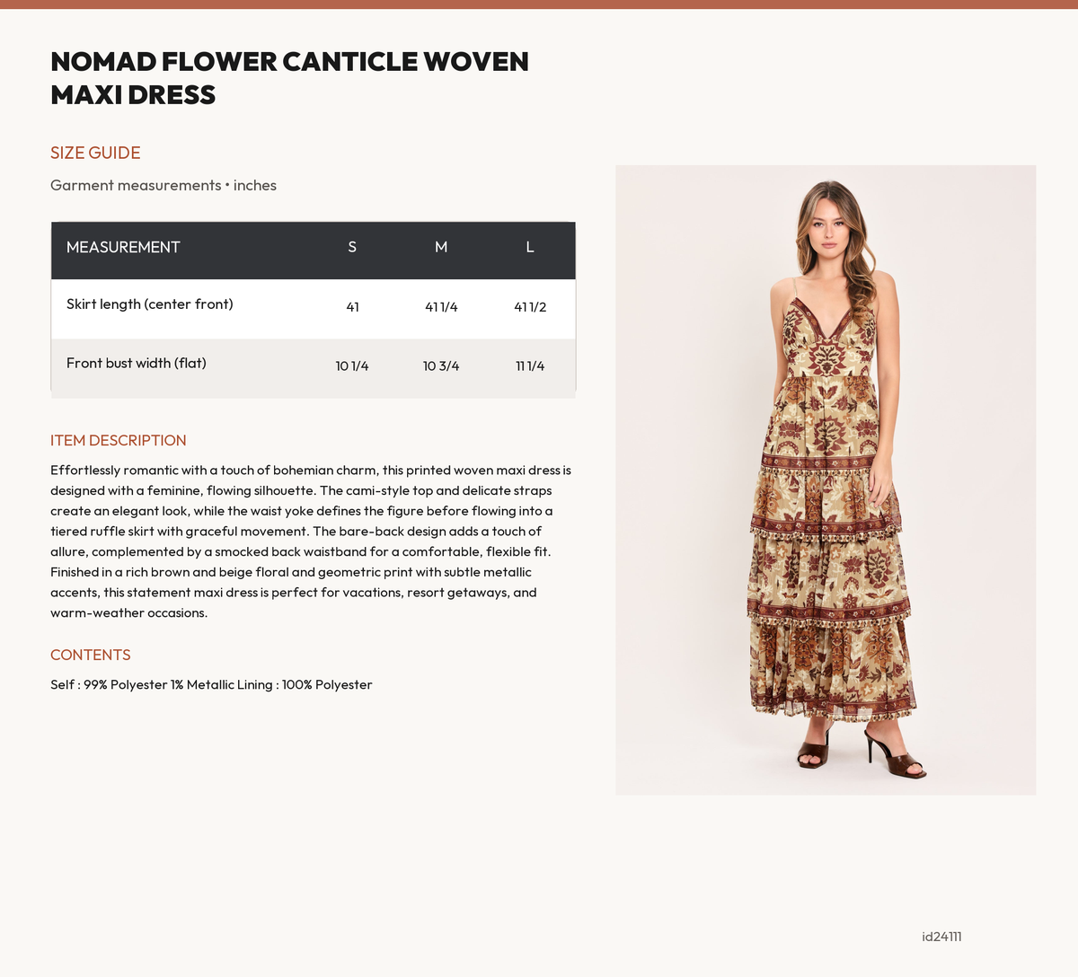 NOMAD FLOWER CANTICLE WOVEN MAXI DRESS size chart