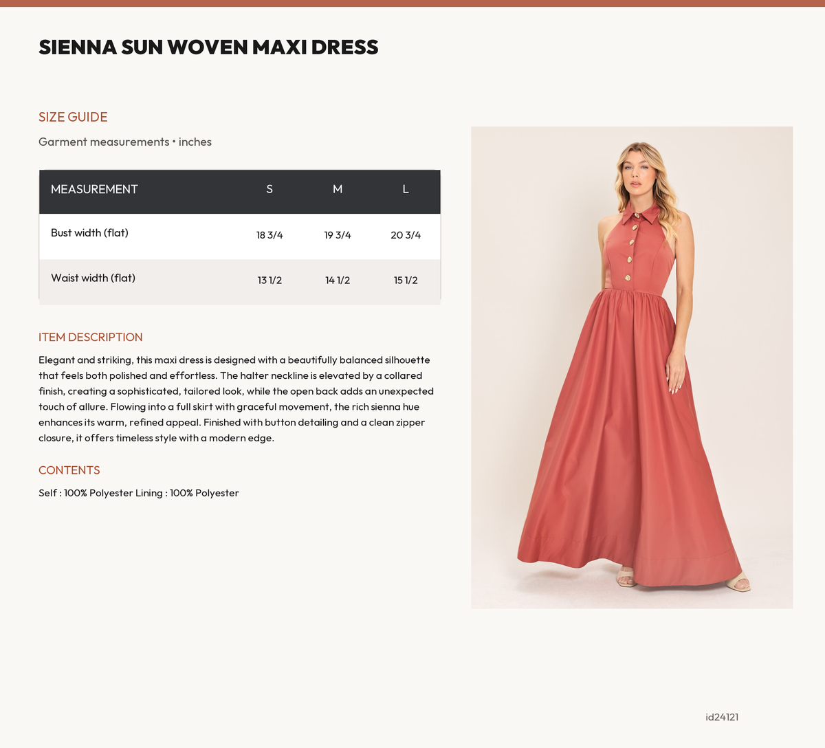 SIENNA SUN WOVEN MAXI DRESS size chart