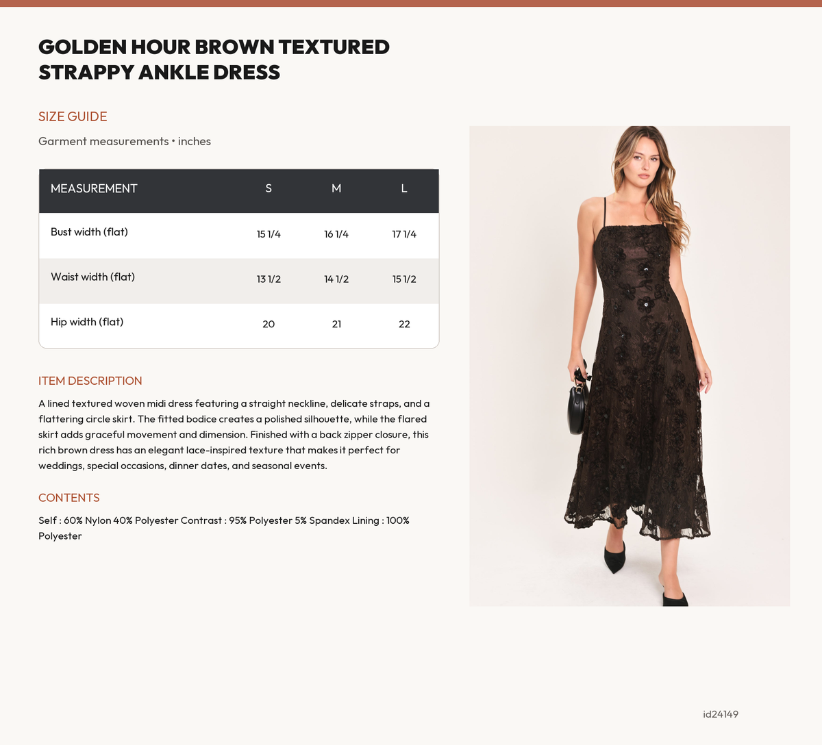 GOLDEN HOUR BROWN TEXTURED STRAPPY ANKLE DRESS size chart
