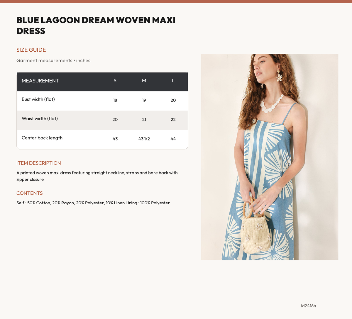 BLUE LAGOON DREAM WOVEN MAXI DRESS size chart