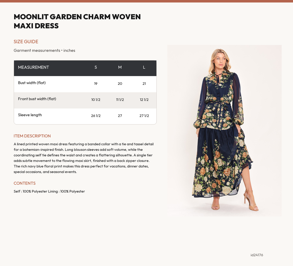 MOONLIT GARDEN CHARM WOVEN MAXI DRESS size chart