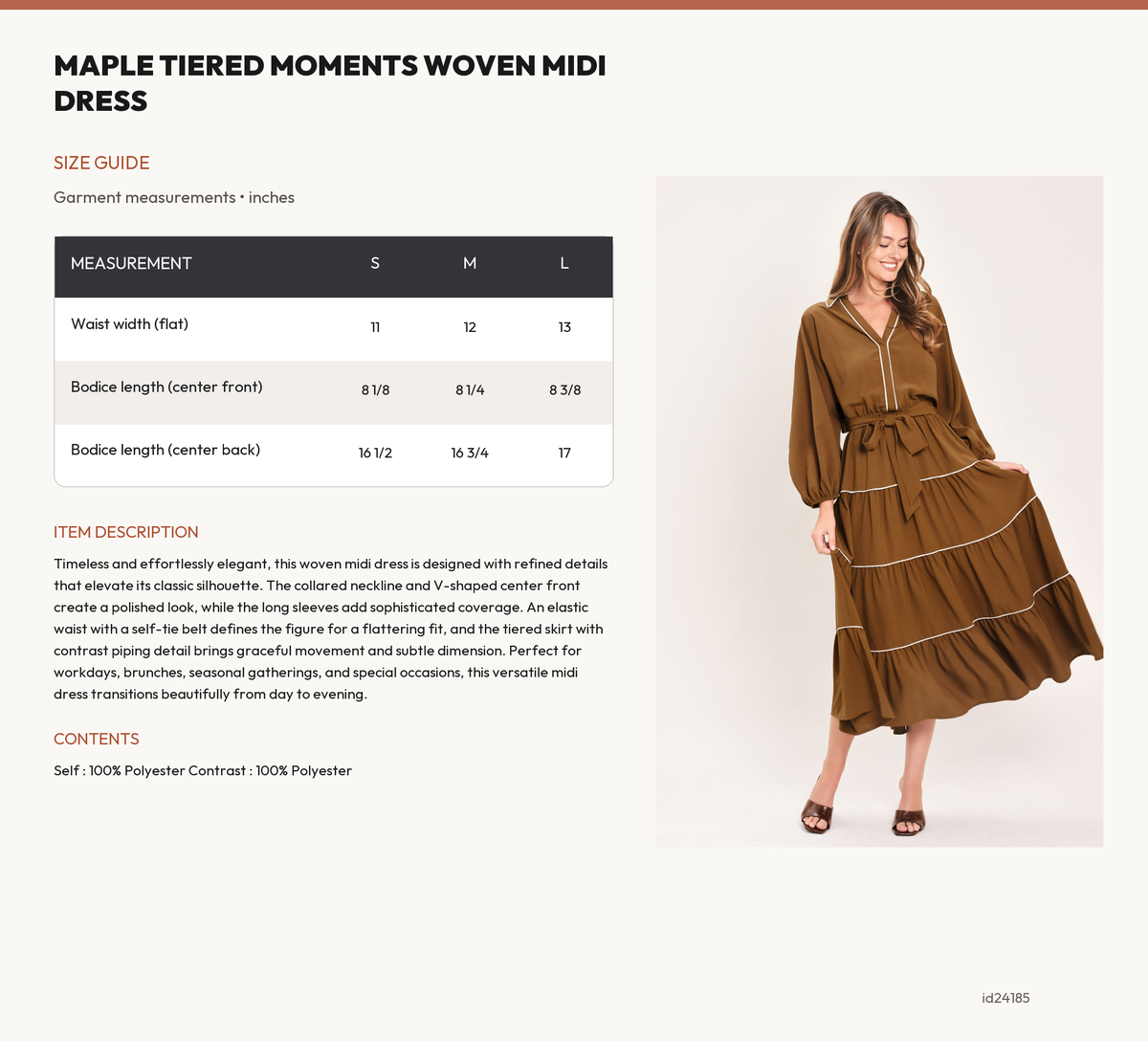 MAPLE TIERED MOMENTS WOVEN MIDI DRESS size chart