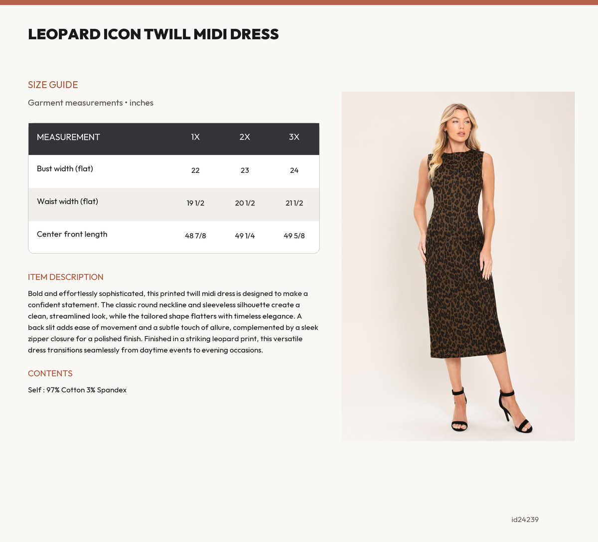LEOPARD ICON TWILL MIDI DRESS size chart